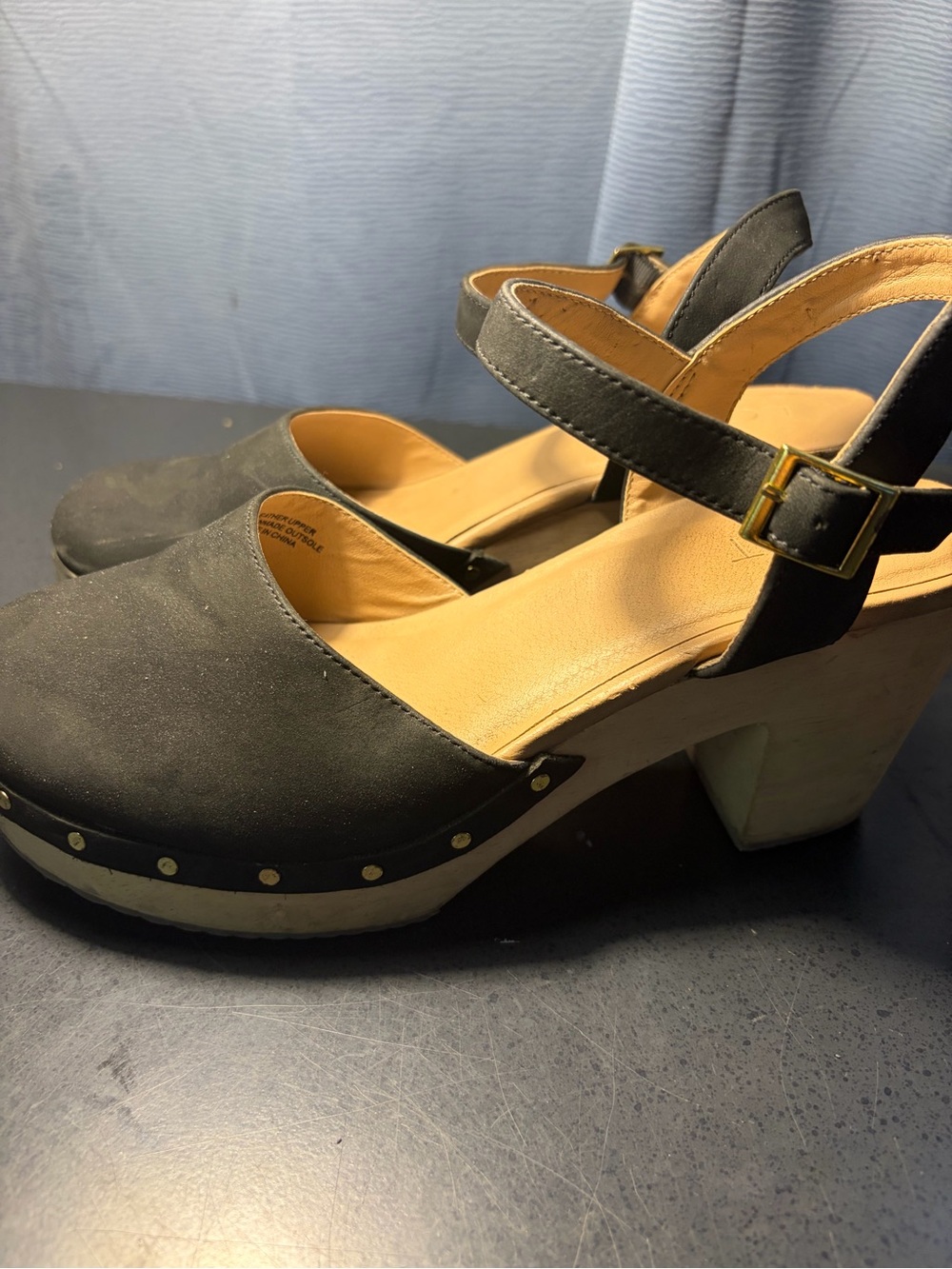 LOFT Black Platform Clog Sandals with Buckle Strap